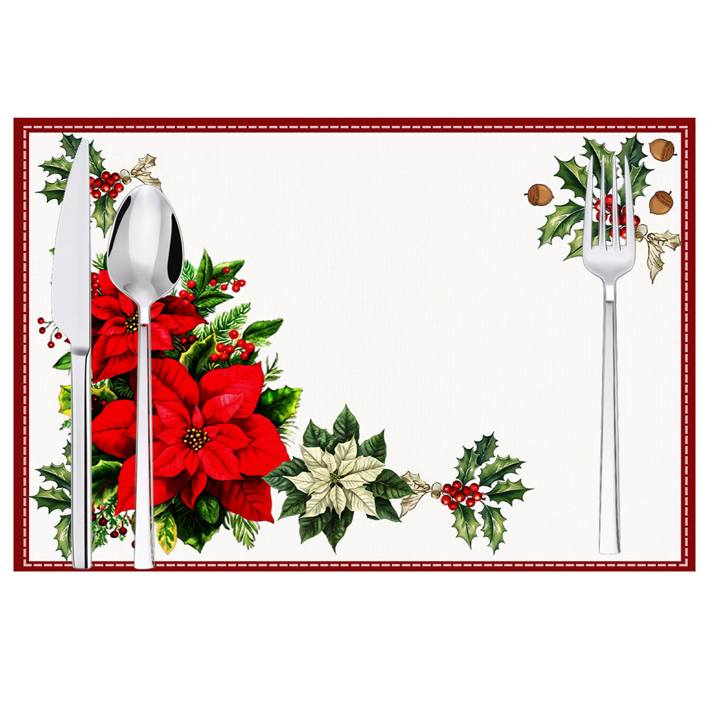 Christmas Red Flower Meal Mat Flower Pinecone Printed Table Mat Holiday Table Insulation Mat - Korvel