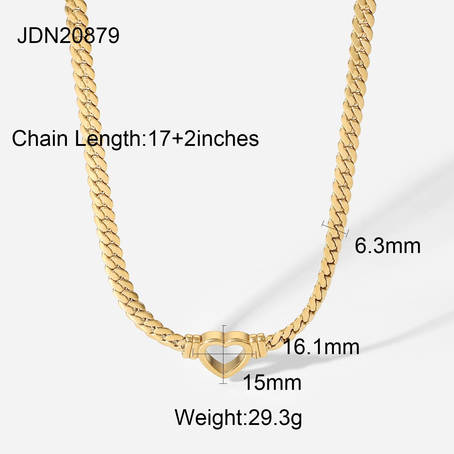 Stainless steel Cuban chain heart-shaped necklace with hollowed out flat snake chain heart pendant necklace for women - Korvel