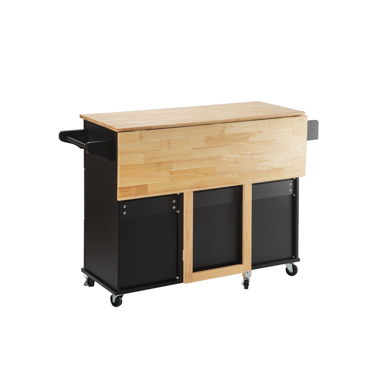 Kitchen Island & Kitchen Cart Mobile Kitehcn Island with Extensible Rubber Wood Table Top - Korvel