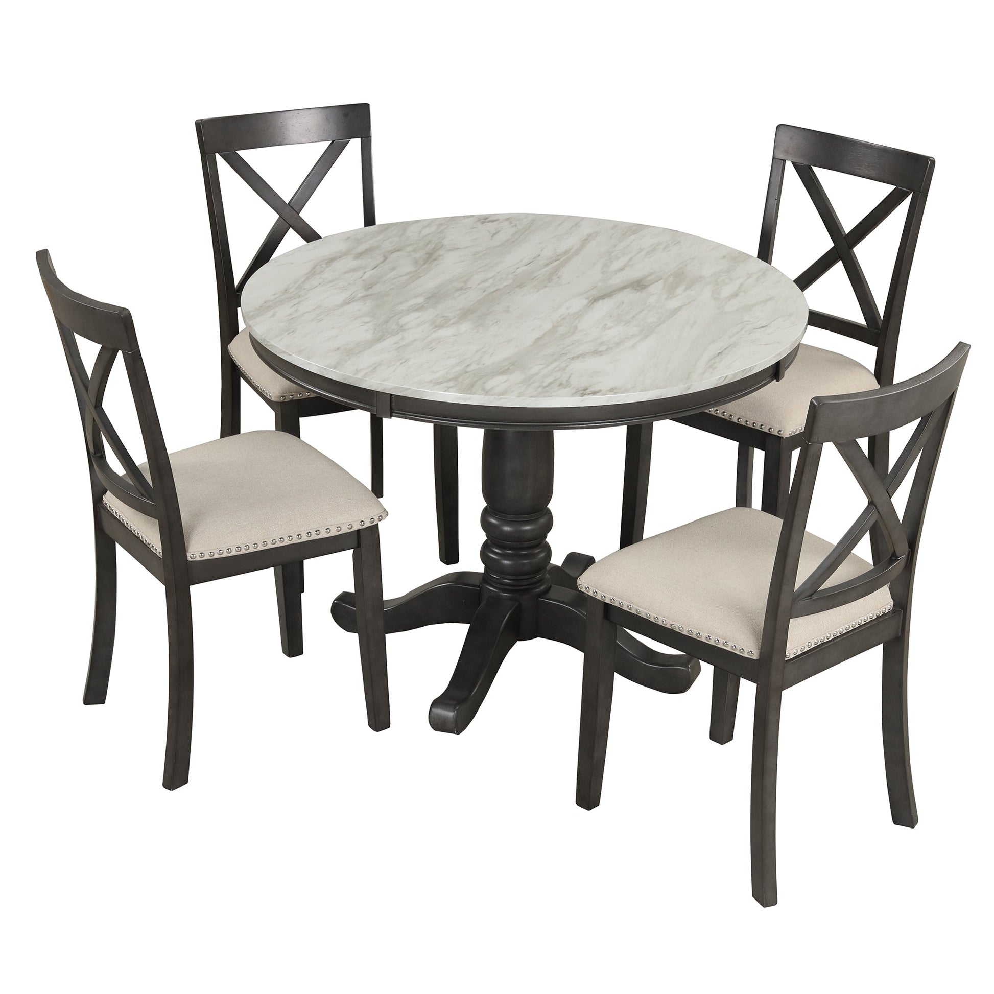 Orisfur 5 Pieces Dining Table and Chairs Set for 4 Persons Kitchen Room Solid Wood Table with 4 Chairs - Korvel