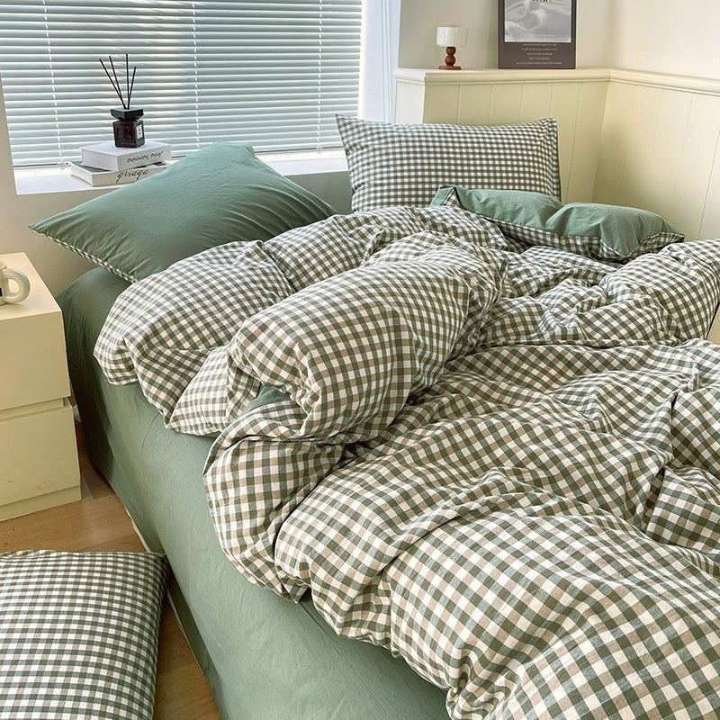 Cotton Dyed Washed Cotton Bedding Set Pure Cotton A Class Flat Sheet Quilt Cover Fitted Sheet Quilt Cover Three-Piece Set Striped - Korvel
