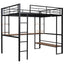 Full Size Loft Metal&MDF Bed with Long Desk and Shelves Black - Korvel
