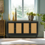 Handcrafted Premium Grain Panels Rattan Sideboard Buffer Cabinet Accent Storage Cabinet With 4 Rattan Doors BLACK - Korvel
