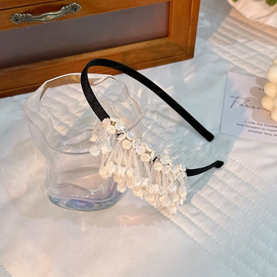 Handmade rice bead tassel flower side hair hoop for women - Korvel