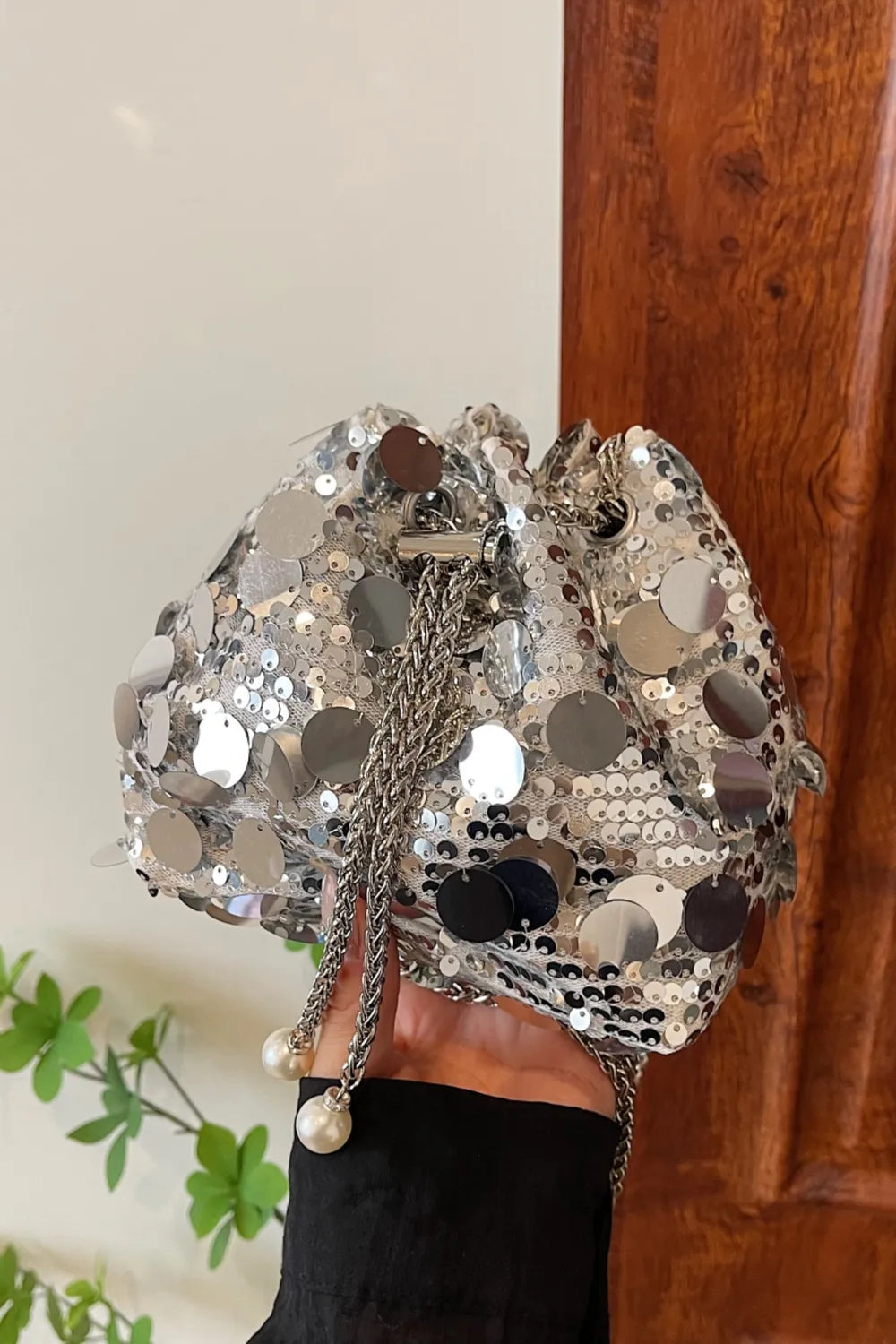 Drawstring Sequin Crossbody Bag - Korvel