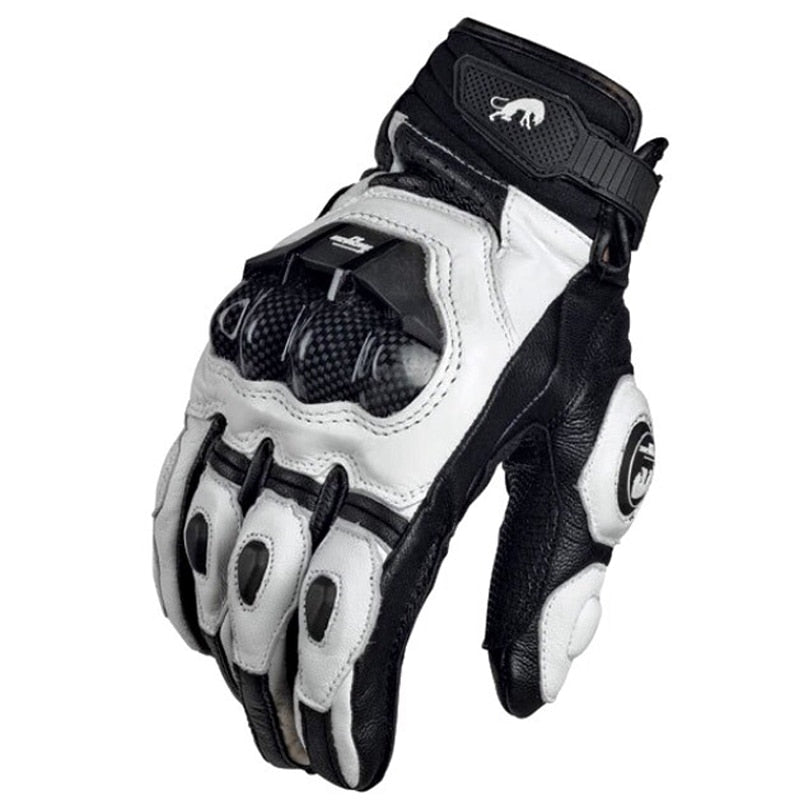 Motorcycle Gloves black Racing Genuine Leather Motorbike white Road Racing Team Glove men summer winter - Korvel