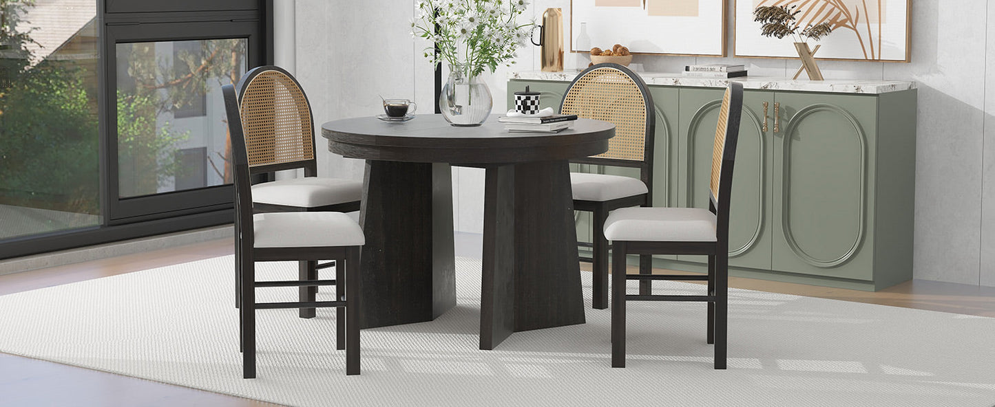 TREXM 5-Piece Retro Dining Set with Expandable Table & Chairs