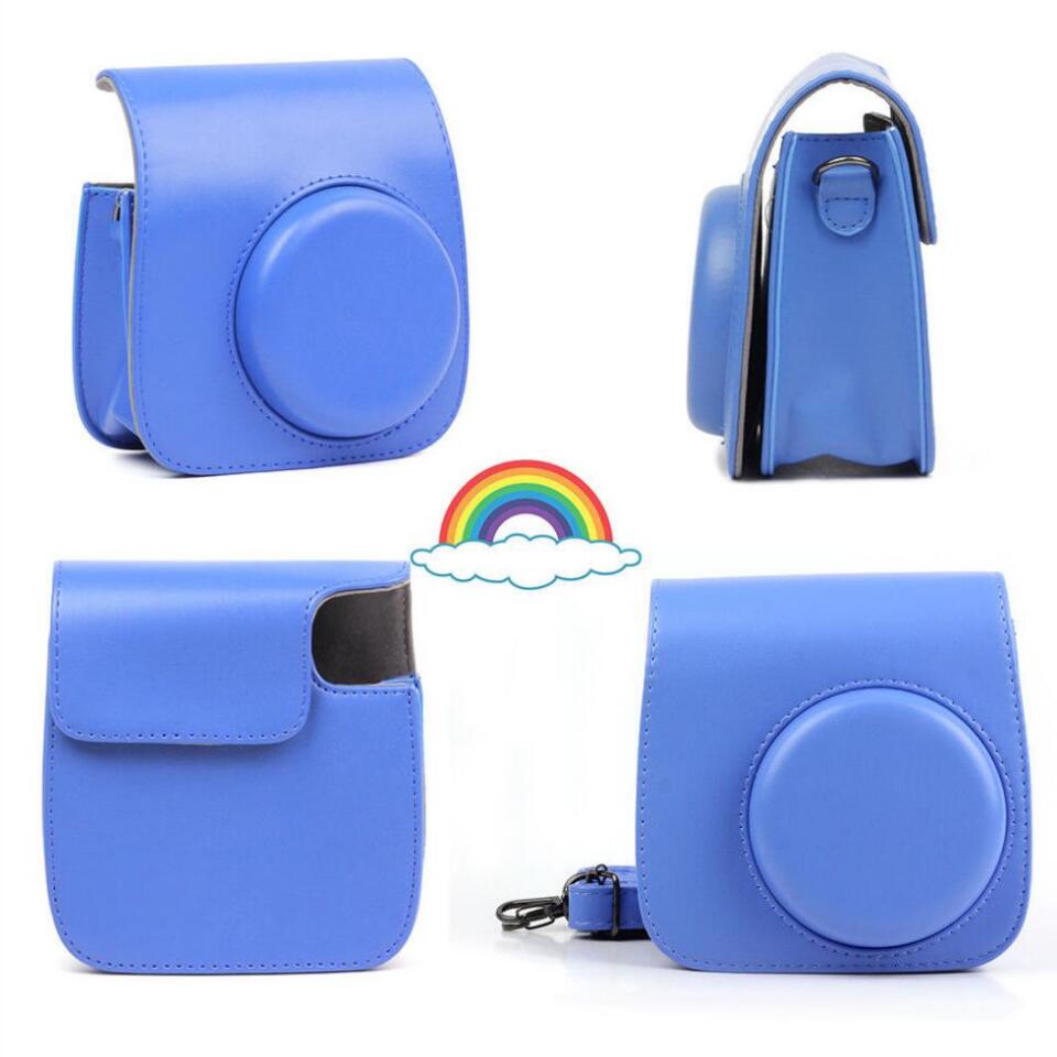For Fujifilm Instax Mini 8 Mini 9 Camera PU Leather Color Bag Instax Mini case with Shoulder Strap Transparent Crystal Cover - Korvel