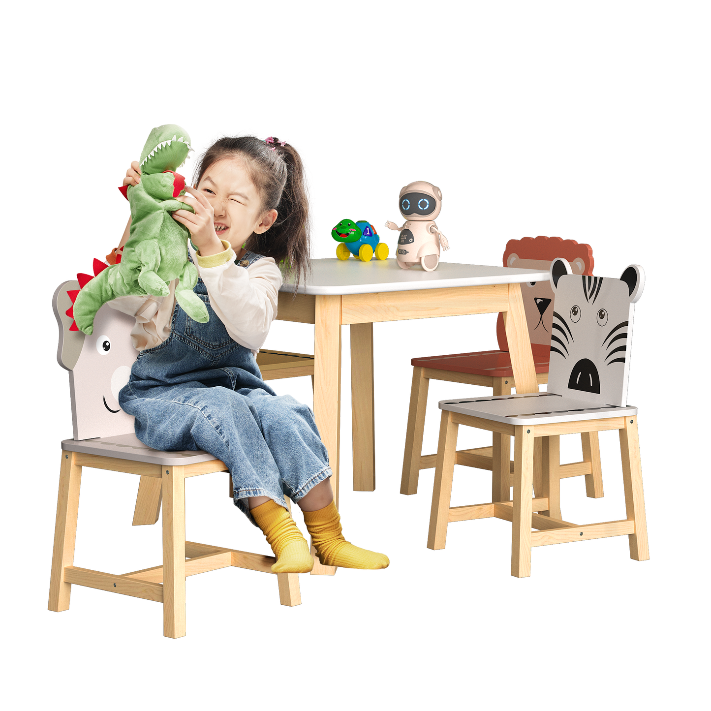 Juego de Mesa y Sillas para Niños de 5 Piezas - Mesa de Madera para Niños con 4 Sillas de Dibujos An