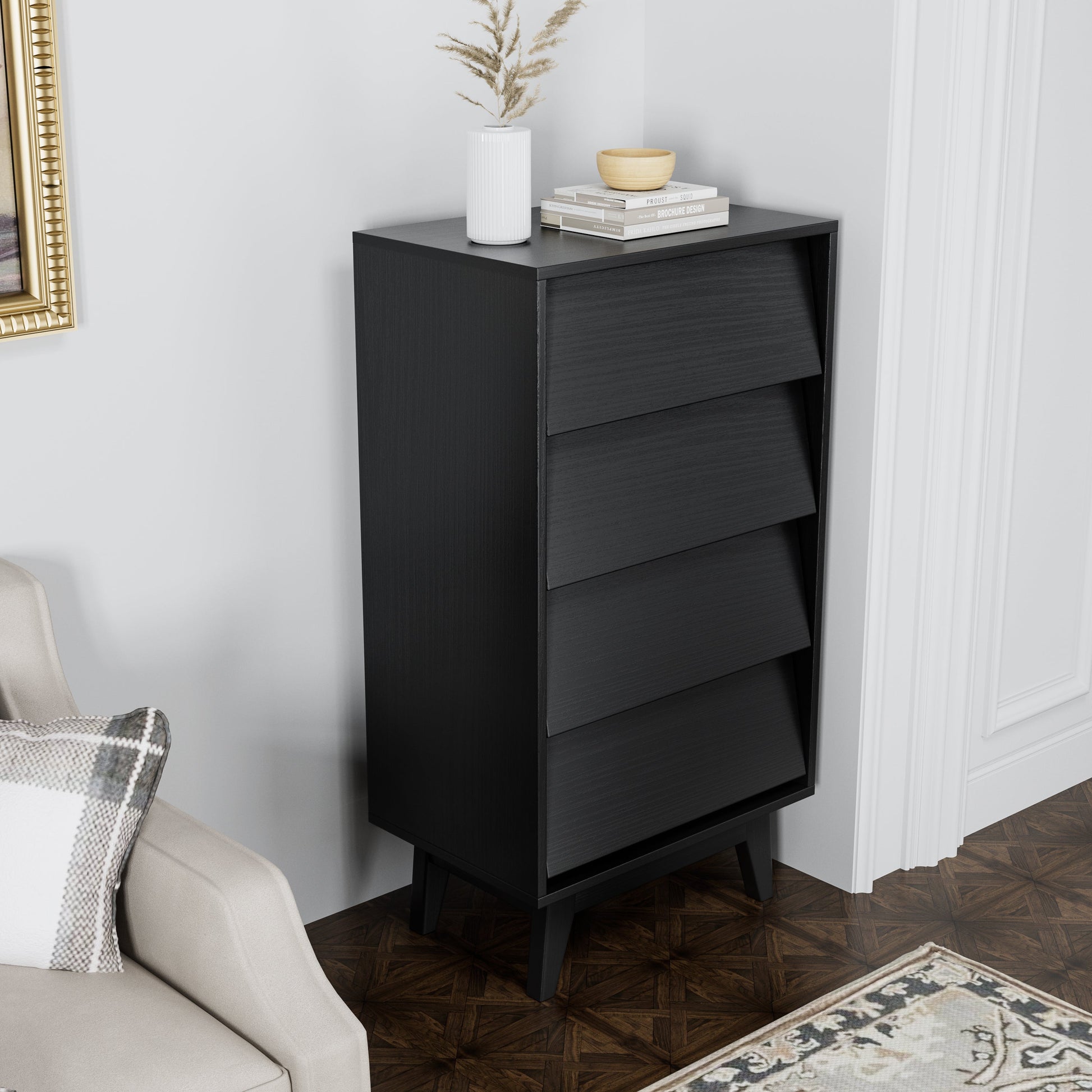 4 Drawer Double Dresser Features Vintage-style and Bevel Design - Korvel