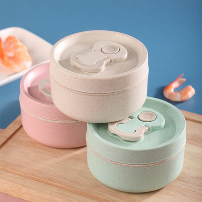 Sealed portable wheat straw insulated lunch box lunch box can be heated in microwave 650ml round lunch box - Korvel