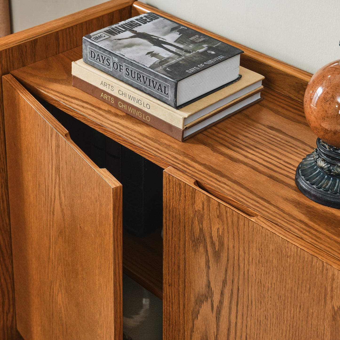 Walnut colored side panels, buffet cabinet with storage, 33.9 inches x 15 inches x 31.5 inches - Korvel