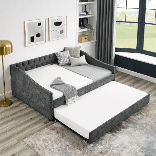 Elegant Full-Size Upholstered Sofa Bed on Wheels