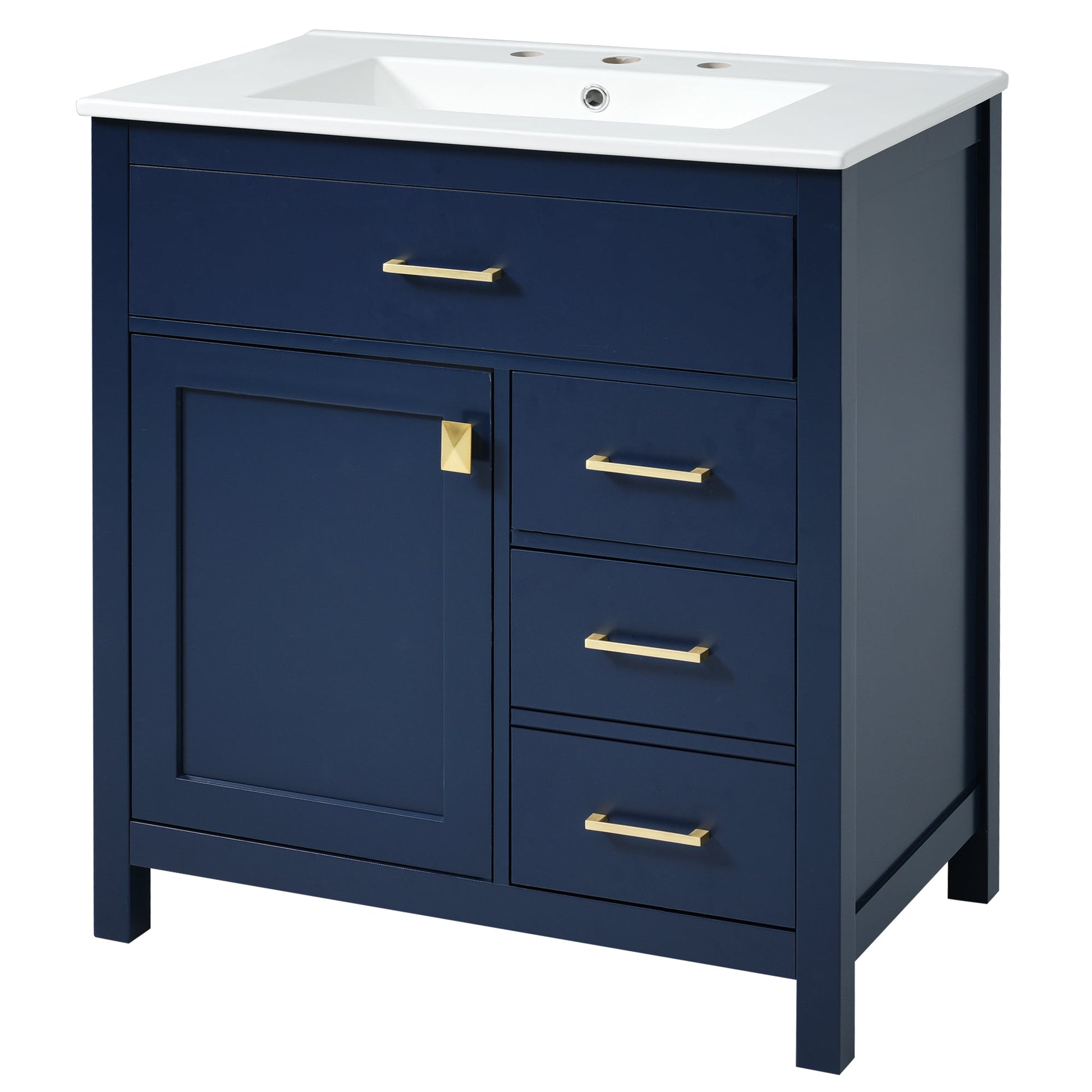 30-Inch Blue Bathroom Vanity with Ceramic Sink and Ample Storage - Ideal Choice for Small Bathrooms - Korvel