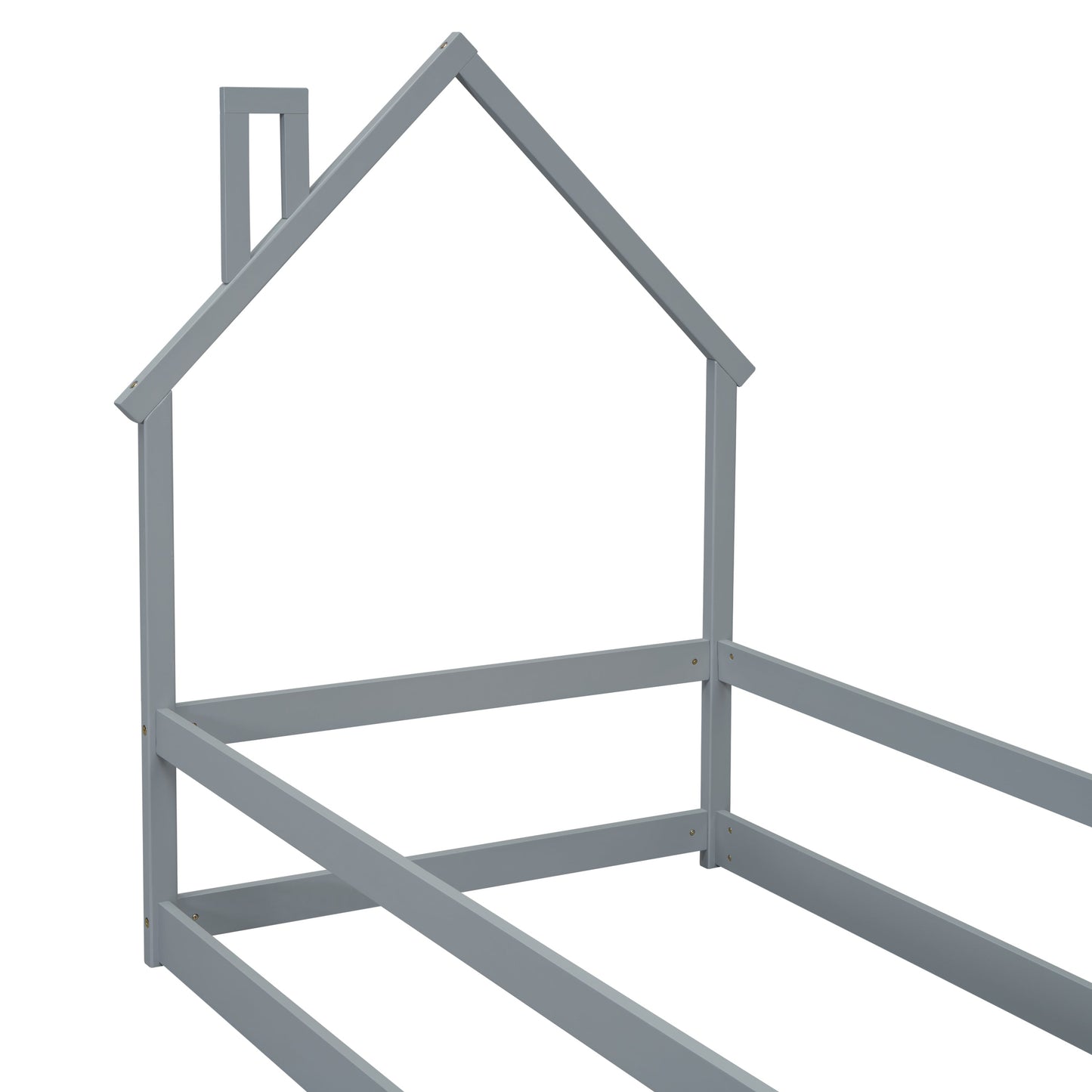 Lit simple taille jumeau en bois gris avec tête de lit en forme de maison
