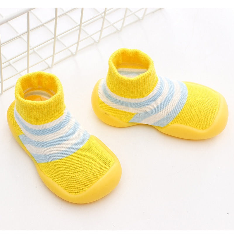 Autumn and Winter Baby Socks Silicone Anti slip Bottom Floor Socks Children's Shoes and Socks Cartoon Rainbow Strips Indoor Walking Shoes and Socks - Korvel