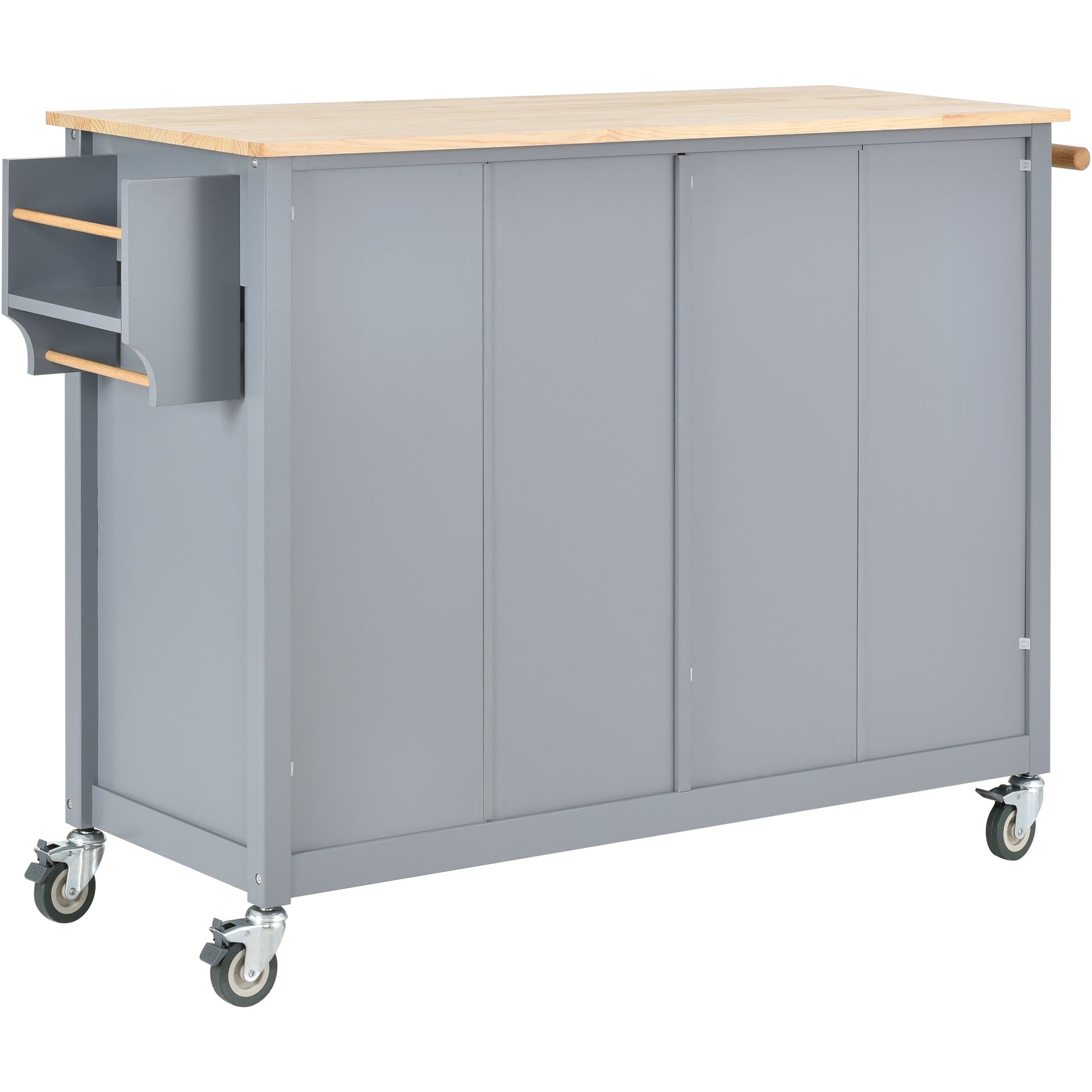 Kitchen Island Cart with Solid Wood Top and Locking Wheels 54.3 Inch Width (Grey Blue) - Korvel
