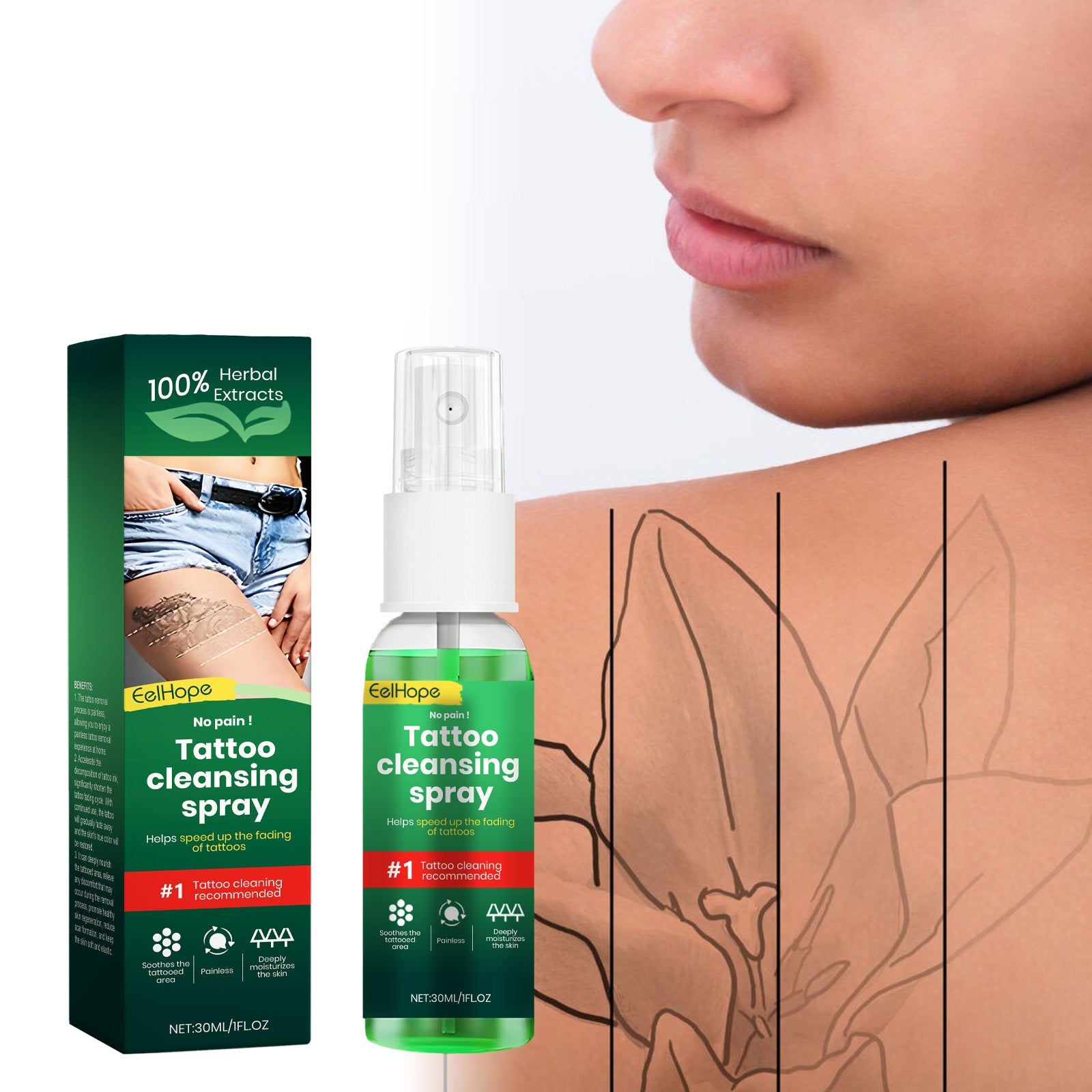 Tattoo Cleaning Spray Gently Cleans And Moisturizes Skin And Lightens Skin Tattoo Marks - Korvel