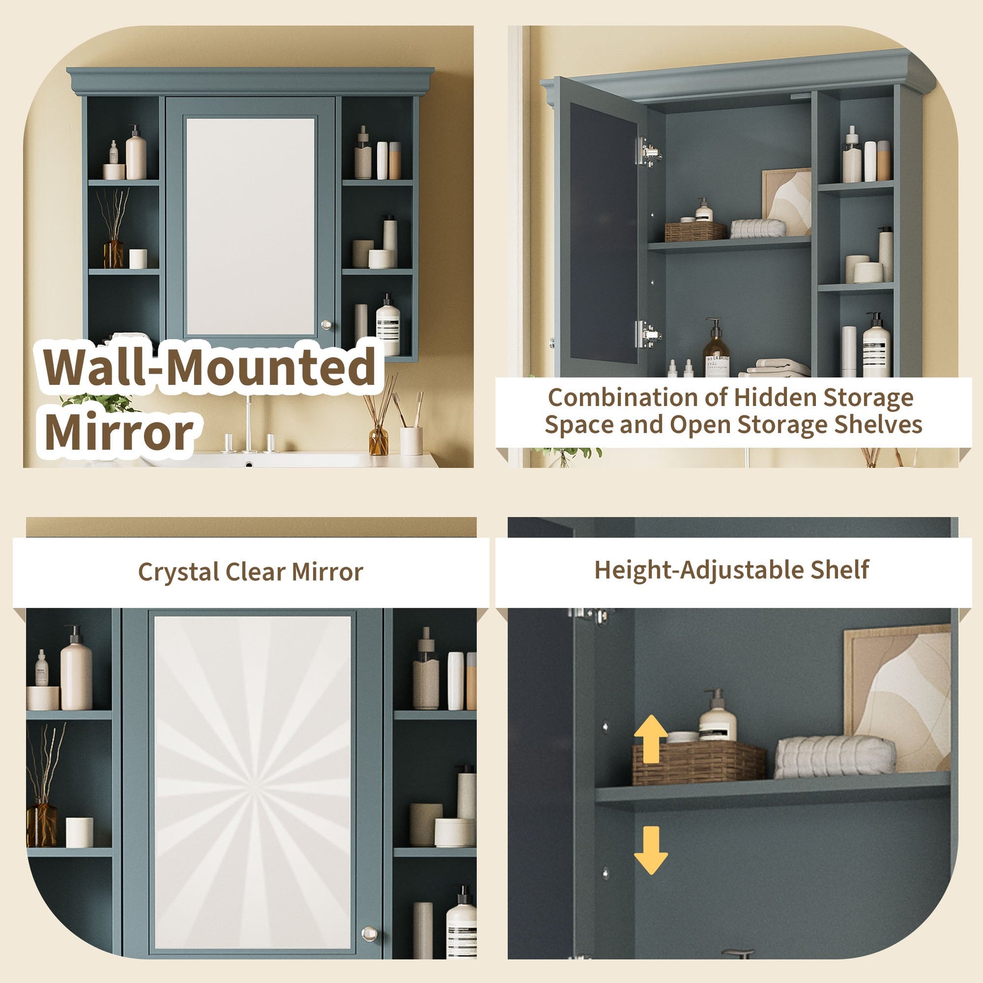 36 inch modern mirror cabinet with adjustable shelves, 2 soft closing doors, and 6 drawer storage cabinet door organizers - Korvel