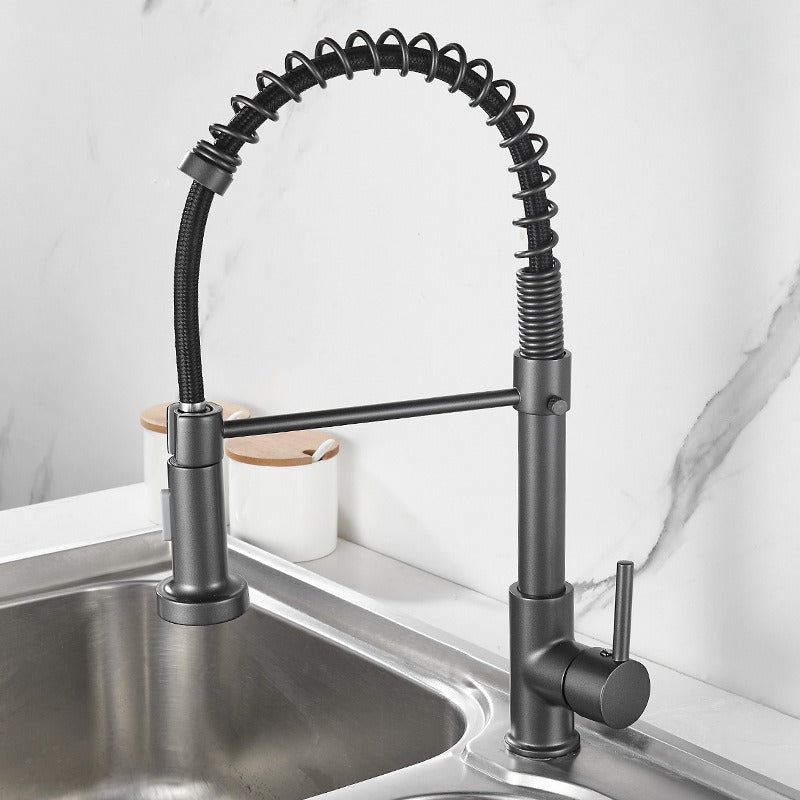 All copper spring faucet, kitchen sink with rotatable pull-out paint, black and gold dots - Korvel