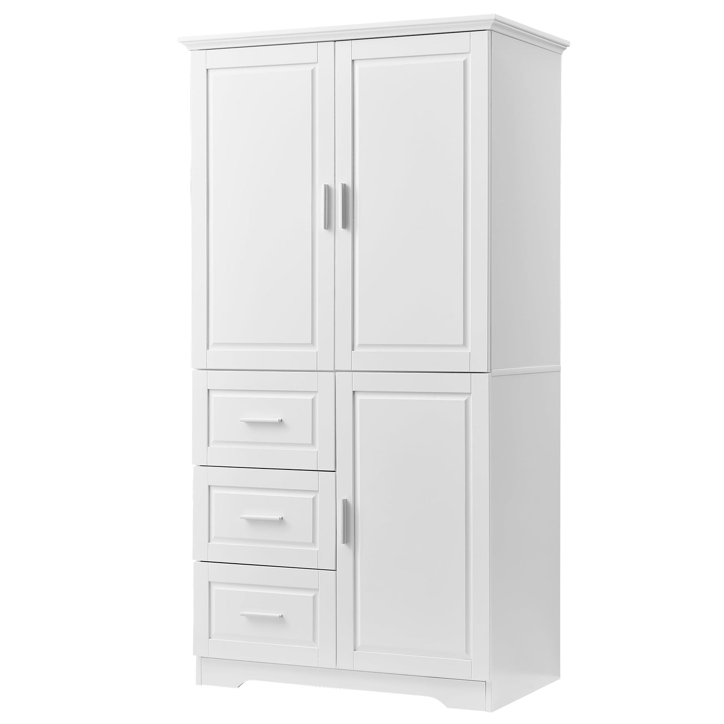 Tall and Wide Storage Cabinet with Doors for Bathroom/Office, Three Drawers, White - Korvel