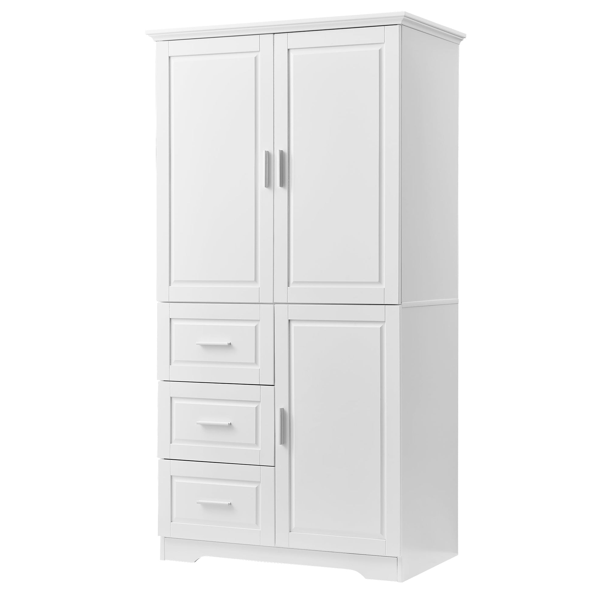 Tall and Wide Storage Cabinet with Doors for Bathroom/Office, Three Drawers, White - Korvel