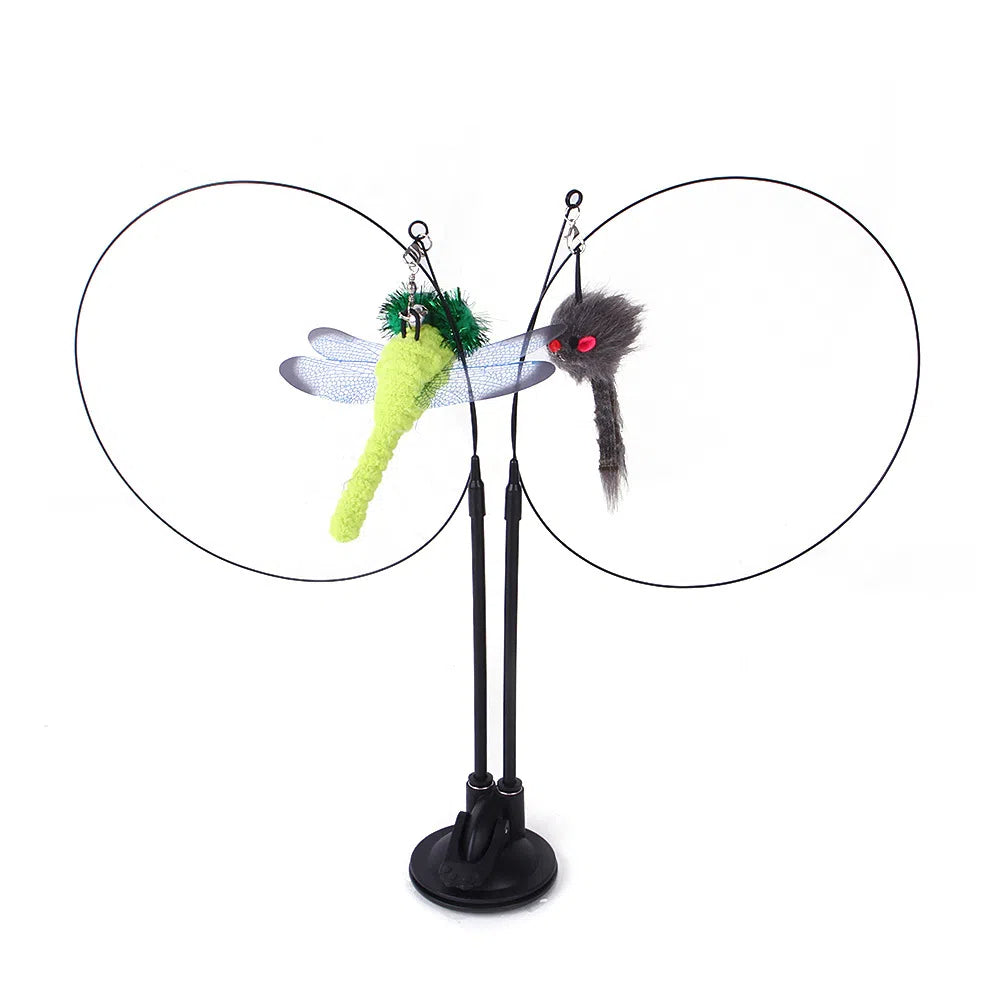 Suction cup cat toy stick that can be attached and held with steel wire multi head interchangeable cat toy and pet supplies - Korvel