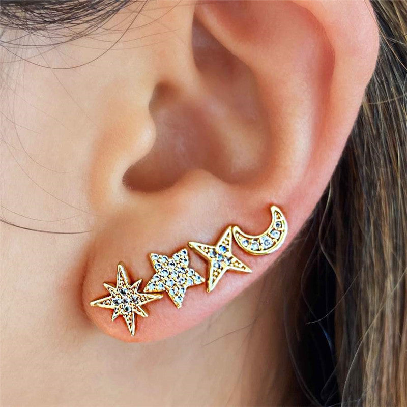 Conjunto de Pendientes S925 Estrella y Luna - 4 Diseños Únicos