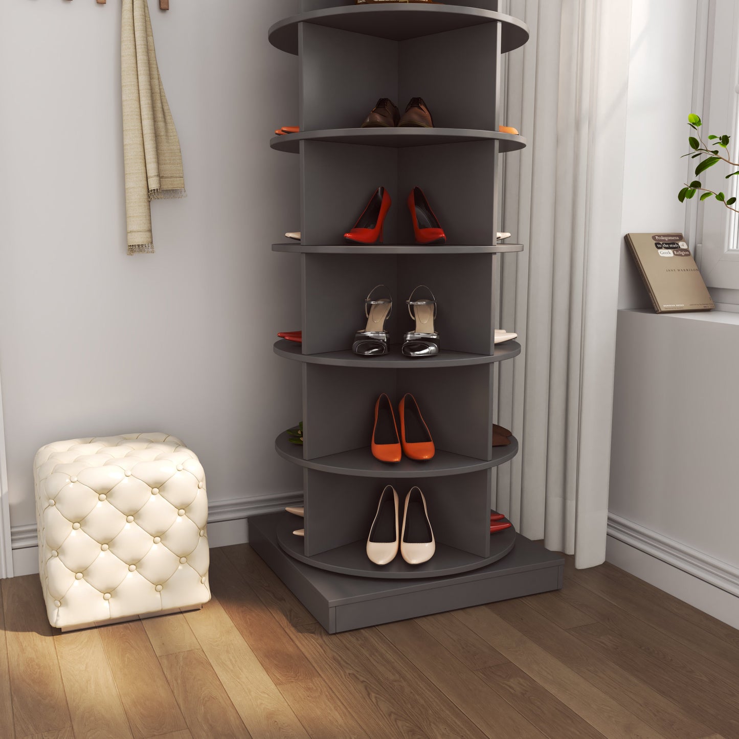 new 360 gray rotating shoe cabinet with 7 layers can accommodate up to 28 Paris shoes - Korvel