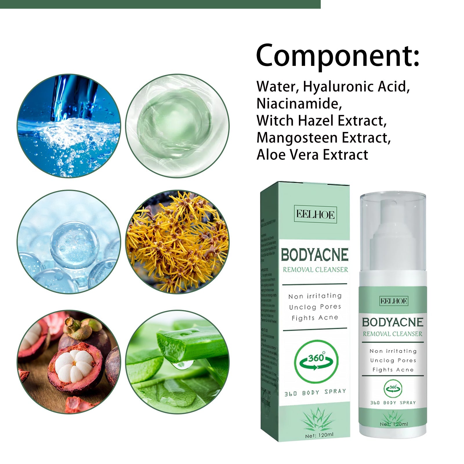Body Acne Removal Cleanser Spray, Deep Clean Back Arm Fade Acne Beauty Moisturizing Spray - Korvel