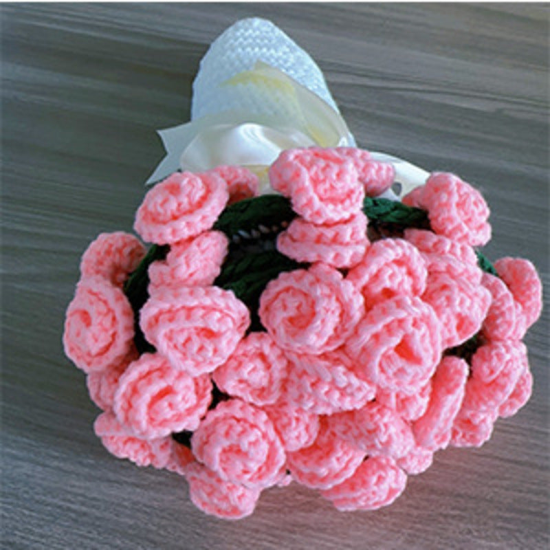 60cm New Creative Rose Bouquet Blanket (Finished), Crocheted Flower Bouquet Gift for Girlfriend - Korvel