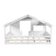 Wood Full Size House Bed with Roof, Window and Guardrail White - Korvel