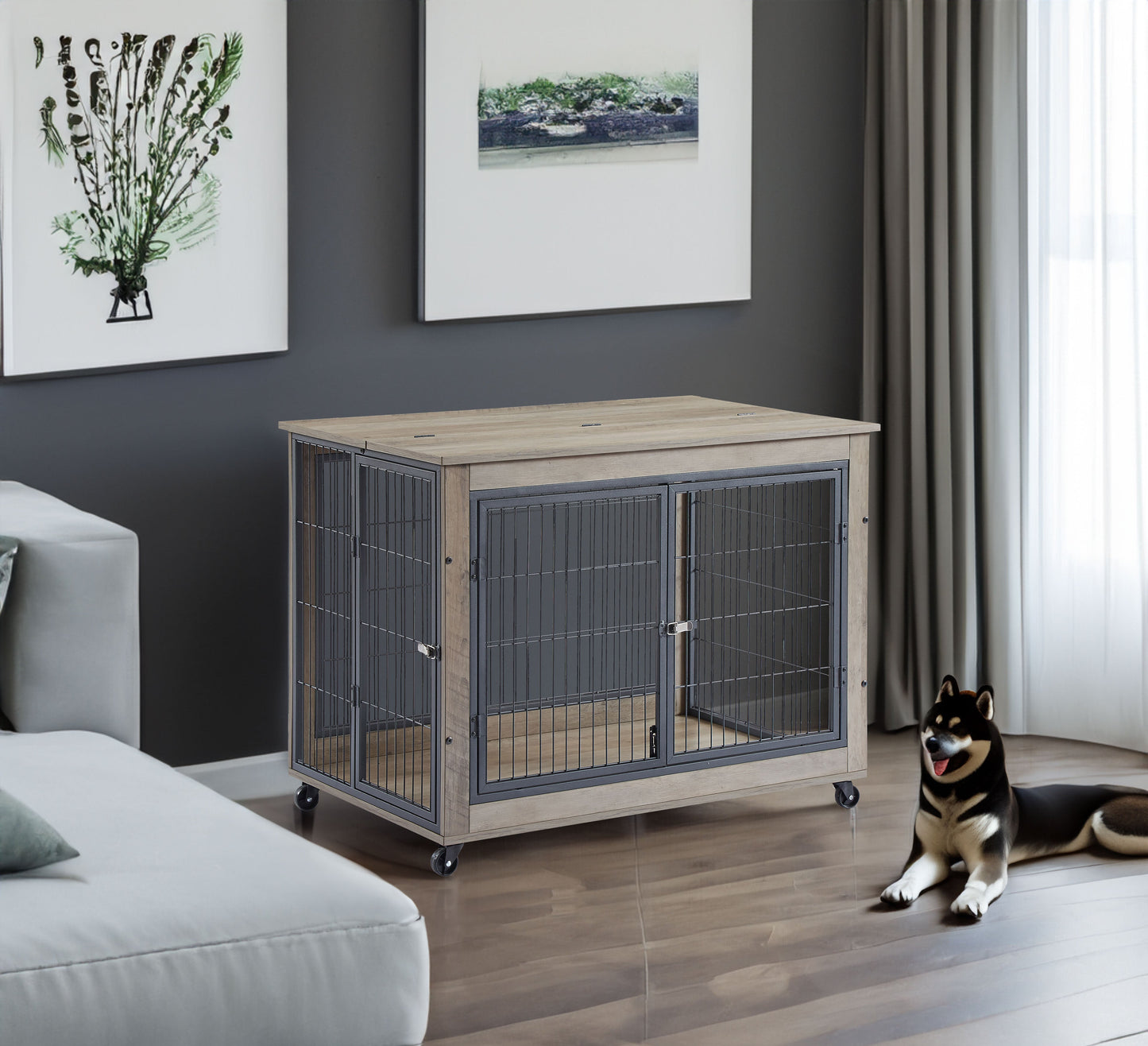 Table d'appoint pour chien de style mobilier sur roues