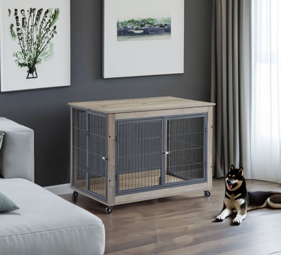 Premium Furniture Style Dog Crate Side Table on Wheels
