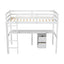 Twin Loft Wood Bed with Under-bed, Built-in Desk, a Storage Cabinet of 2 Drawers, Guardrails, Ladder,White - Korvel