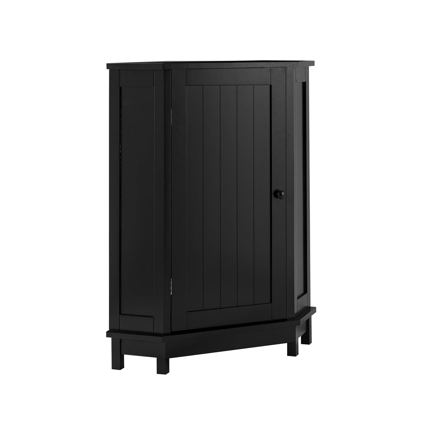 Black Bathroom Cabinet Triangle Corner Storage Cabinet with Adjustable Shelf Modern Style MDF Board - Korvel