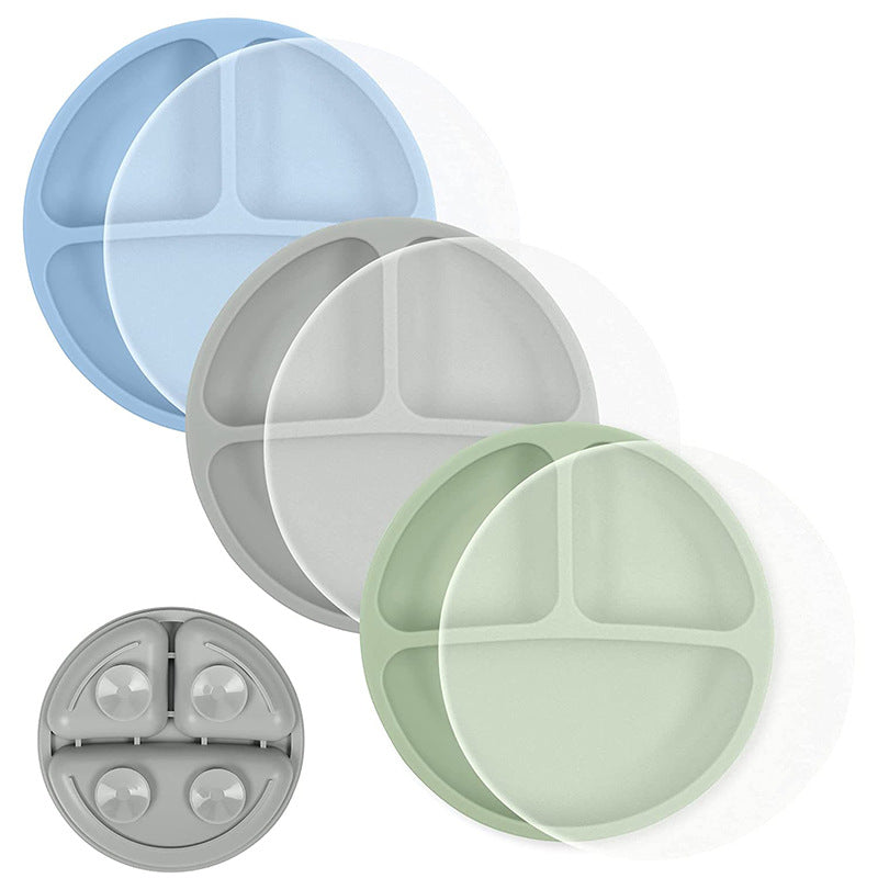 Children's Silicone Dinner Plate Infant Feeding Tableware Set Baby's Complementary Food Division Big Suction Cup Smiling Face Silicone Dinner Plate - Korvel