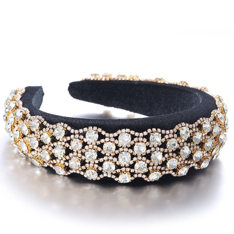 Full inlaid rhinestone fashionable wide edged solid color sponge head hoop - Korvel