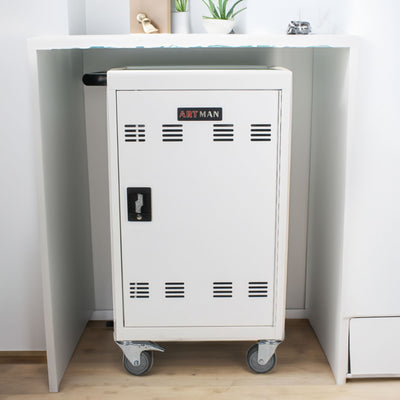 Mobile Charging Cart and Cabinet for 32 Devices - White