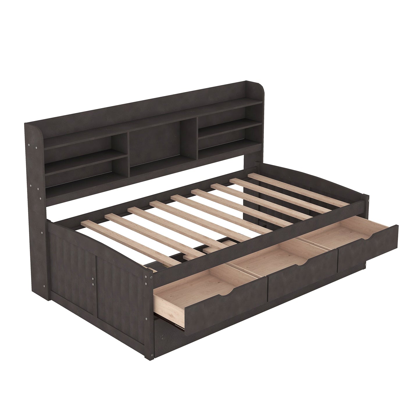 Twin Size Wooden Captain Bed with Storage and Trundle - Antique Gray