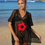 Openwork Flower V-Neck Short Sleeve Cover Up