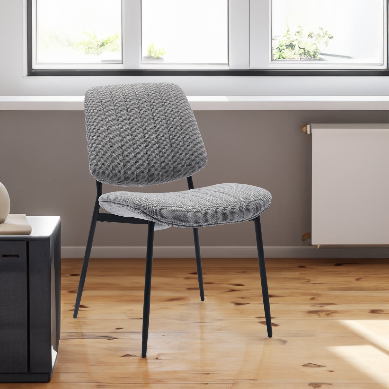 2-piece retro linen chair set with curved wooden backrest, cushioned seat, adjustable metal legs, (gray linen) - Korvel