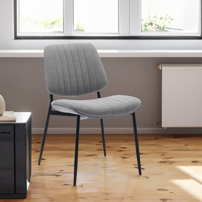 2-piece retro linen chair set with curved wooden backrest, cushioned seat, adjustable metal legs, (gray linen) - Korvel