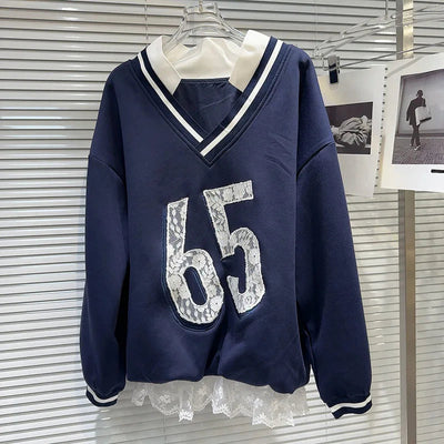 Autumn Women's V-neck Hoodie and Lace Edge Shorts Set