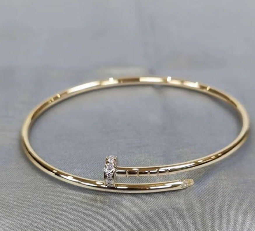 Precision Thick Plating Head and Tail Diamond Fashion Three-Circle Full Diamond Couple Bracelet - Korvel