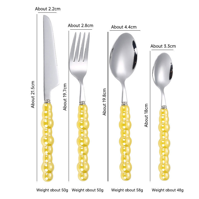 Ensemble de couverts élégant avec poignées en perles - Couverts en acier inoxydable