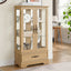 Light colored glass cabinet with adjustable glass frame, including cabinet light bulbs OAK with 2 doors and 1 drawer - Korvel