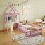 Wooden Twin Size Children's Bed with Detachable Headboard, Pink