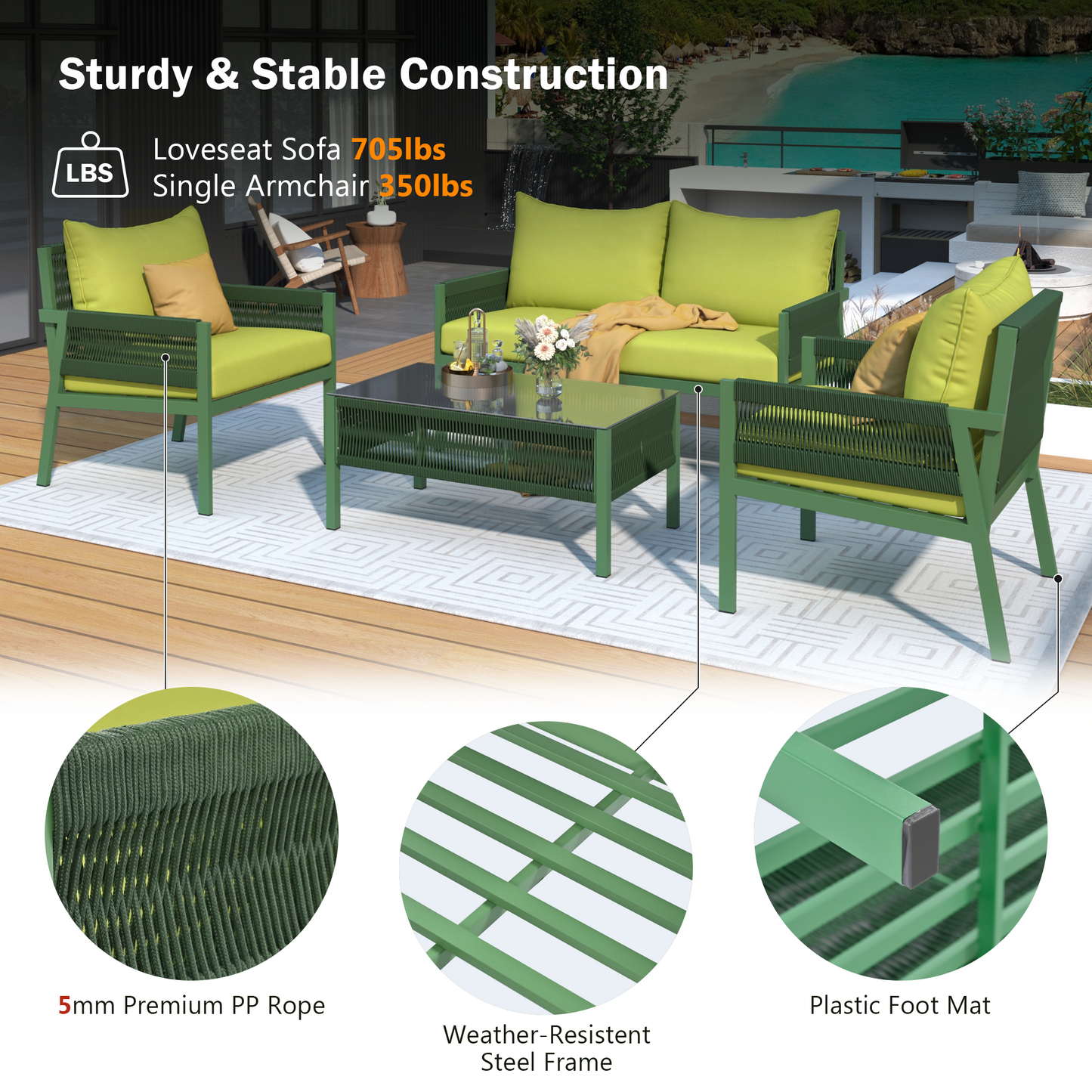 Ensemble de meubles d'extérieur premium avec table en verre trempé