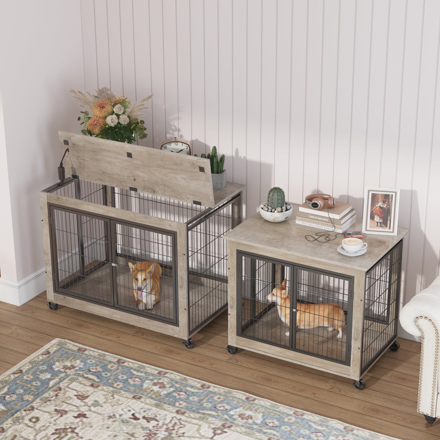Table d'appoint pour chien de style mobilier sur roues